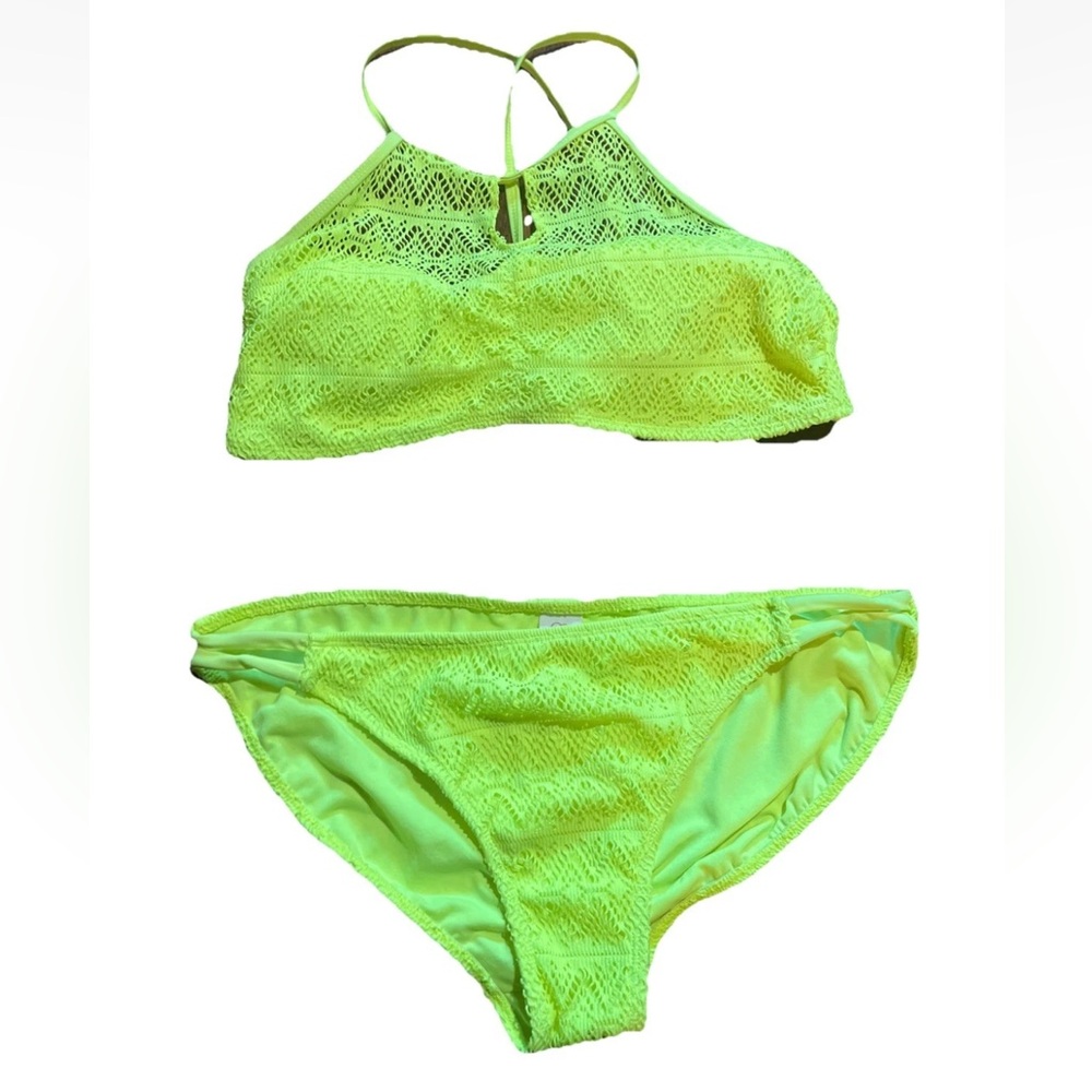 Op XL Juniors Crochet Bikini Ashtro Yellow Bathing Suite Two-Piece Swimwear Neon